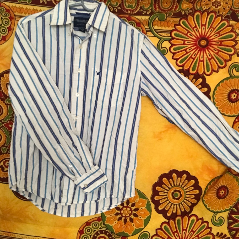 AEO professional white and blue flannel